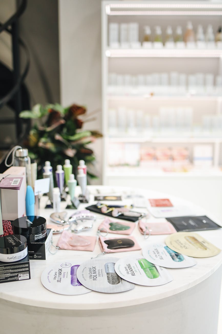 beauty products on counter